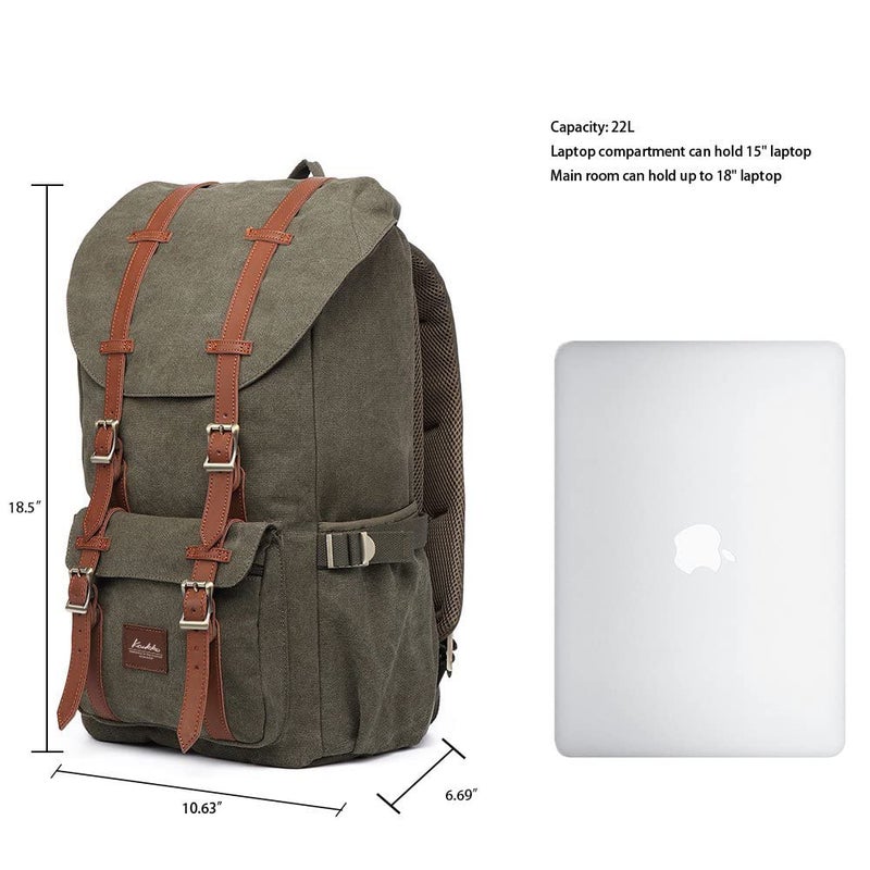 KAUKKO Travel Laptop Backpack Outdoor Rucksack Causal backpack Fits 15.6"(Canvas Green) - Image 5